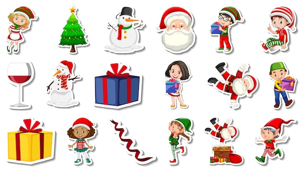 Бесплатное векторное изображение Набор новогодних предметов и героев мультфильмов