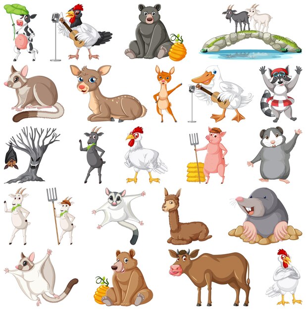 Бесплатное векторное изображение Набор разных детей животных