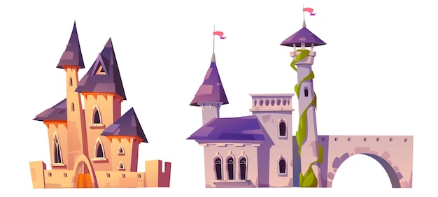 Free vector set of cartoon fantasy castles isolated on white