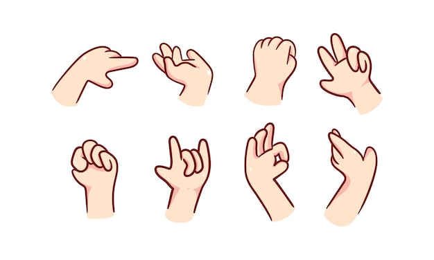 Free vector set of finger hand thumb pointing sign or symbol cartoon character doodle hand drawn illustration
