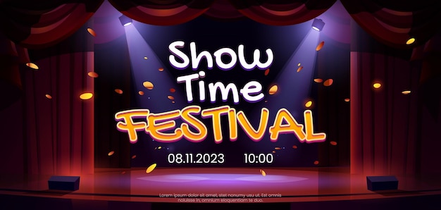 Бесплатное векторное изображение Баннер фестиваля show time с театральной сценой
