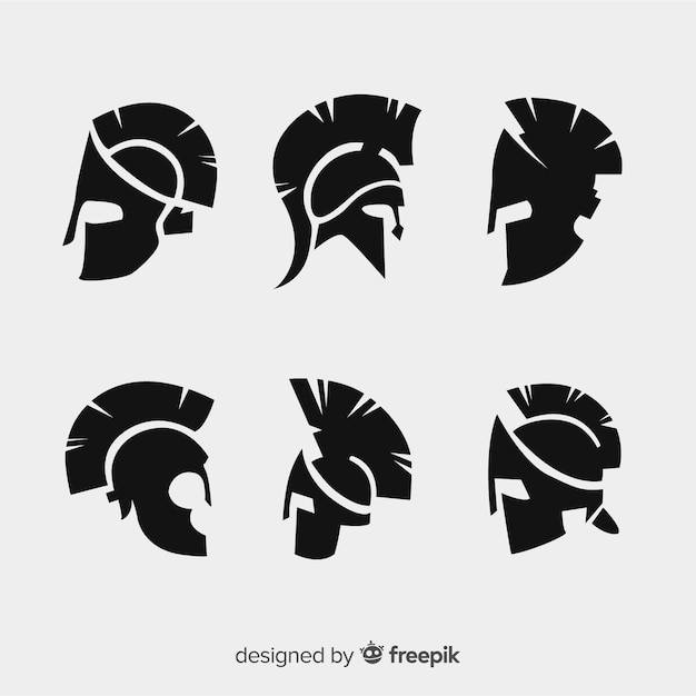 Бесплатное векторное изображение Силуэт коллекции спартанских шлемов