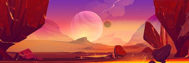 Illustrazione del paesaggio spaziale con rocce rosse