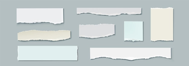 Free vector strips of torn paper realistic vector illustration set of square and rectangular stickers with texture of ripped edges pieces of notebook pages or cardboard sheets for text frame or border