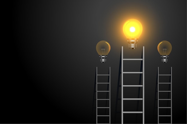 Free vector success concept ladder with glowing light bulb