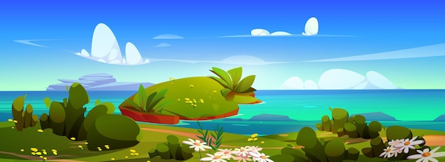 Бесплатное векторное изображение Летний берег с цветами и зеленой травой