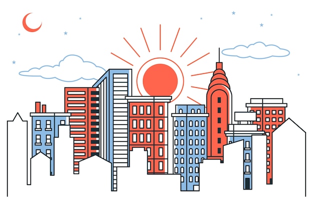 Free vector sunrise over city concept illustration