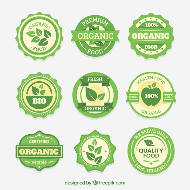 Бесплатное векторное изображение Упаковка из девяти круглых наклеек для органических продуктов питания