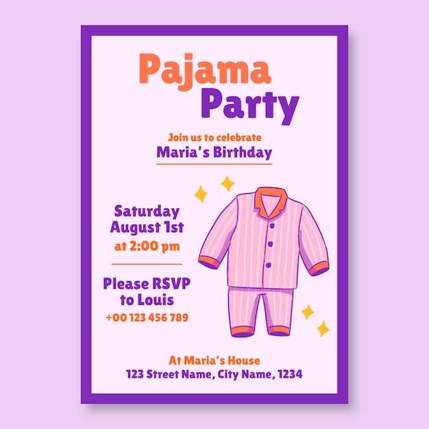 Бесплатное векторное изображение Шаблон приглашения на вечеринку в пижаме
