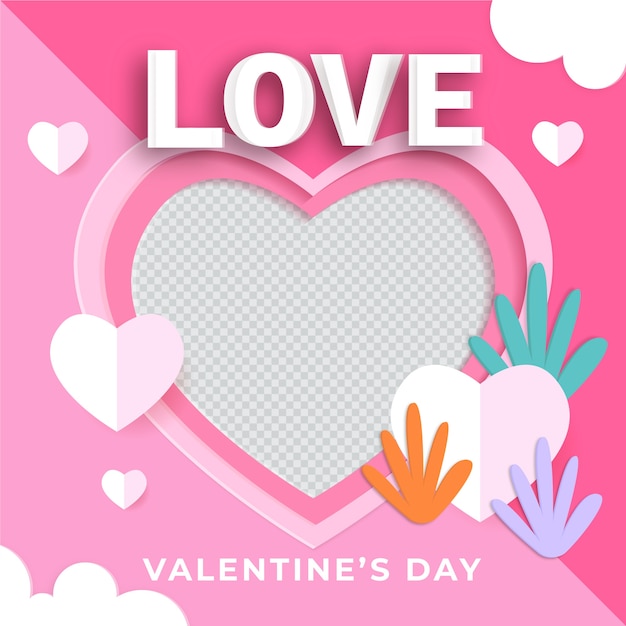 Paper style valentine's day photo frame template