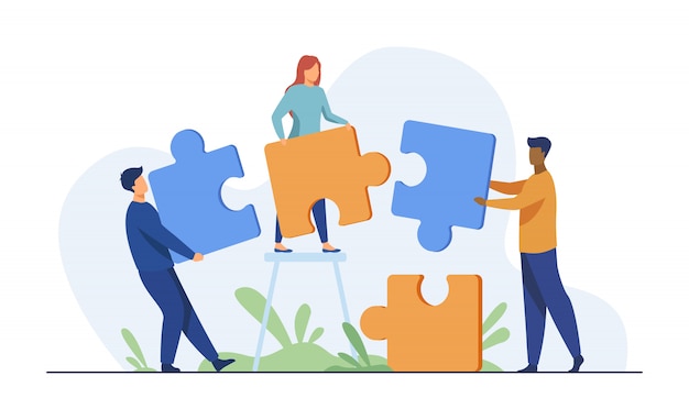 Free vector partners holding big jigsaw puzzle pieces