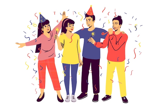 Бесплатное векторное изображение Люди празднуют вместе иллюстрированные