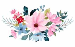 Бесплатное векторное изображение Розовый синий цветочный букет с акварелью