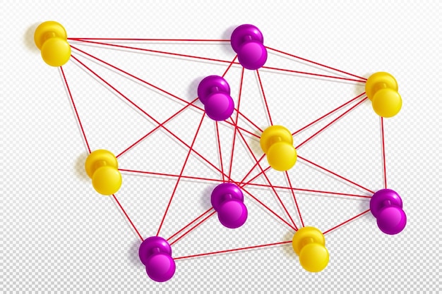 Бесплатное векторное изображение Сеть кнопок или карта желтых и розовых кнопок
