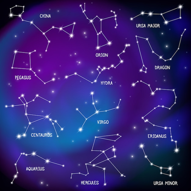 Free vector realistic night sky poster with constellations