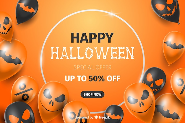 Бесплатное векторное изображение Реалистичная продажа хэллоуин фон с воздушными шарами