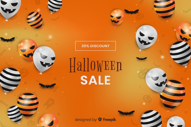 Бесплатное векторное изображение Реалистичная продажа хэллоуин фон с воздушными шарами