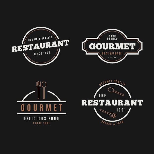 Бесплатное векторное изображение Ресторан ретро логотип коллекции на черном фоне