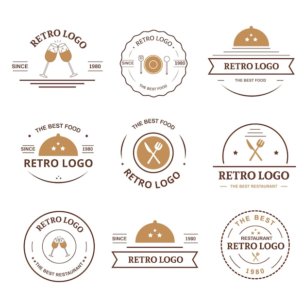 Бесплатное векторное изображение Ресторан ретро логотип коллекции