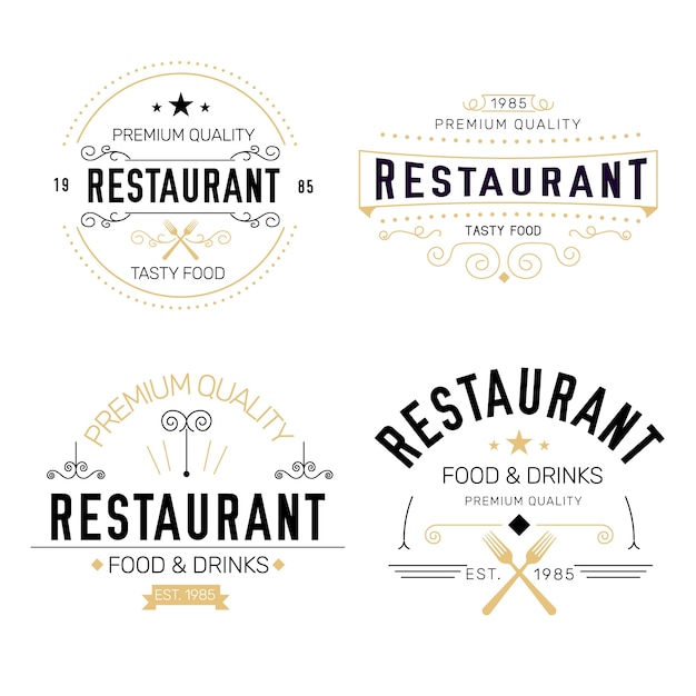 Бесплатное векторное изображение Ресторан ретро логотип коллекции