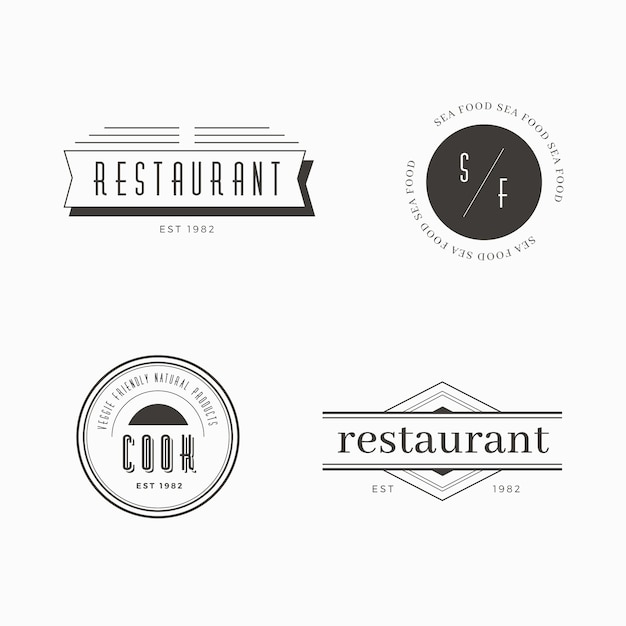 Бесплатное векторное изображение Ресторан ретро логотип набор шаблонов