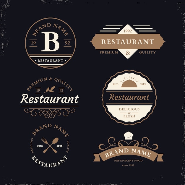 Бесплатное векторное изображение Ресторан ретро логотип набор