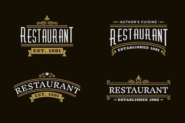 Бесплатное векторное изображение Ресторан ретро логотип набор