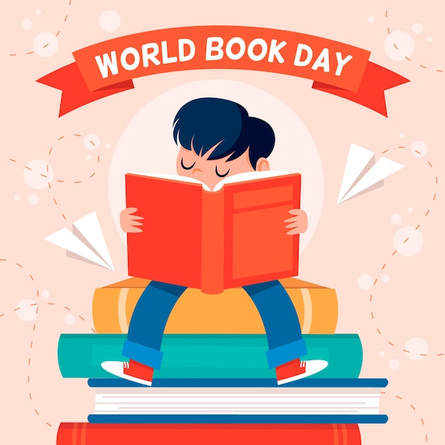 Иллюстрация всемирного дня книги с человеком, читающим
