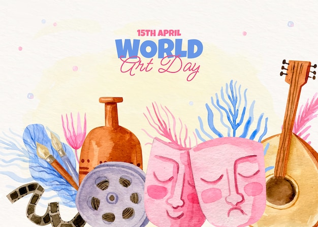 Бесплатное векторное изображение Всемирный день искусства акварели фон