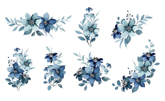 Бесплатное векторное изображение Коллекция акварельных синих цветочных композиций