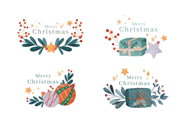 Бесплатное векторное изображение Коллекция акварельных рождественских значков