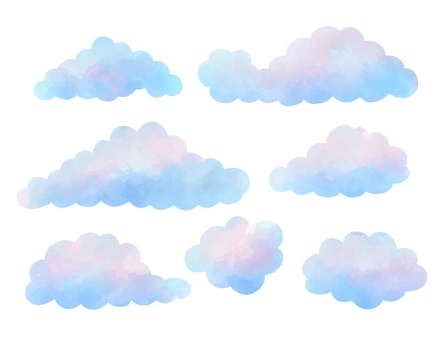 Watercolor painted cloud collection