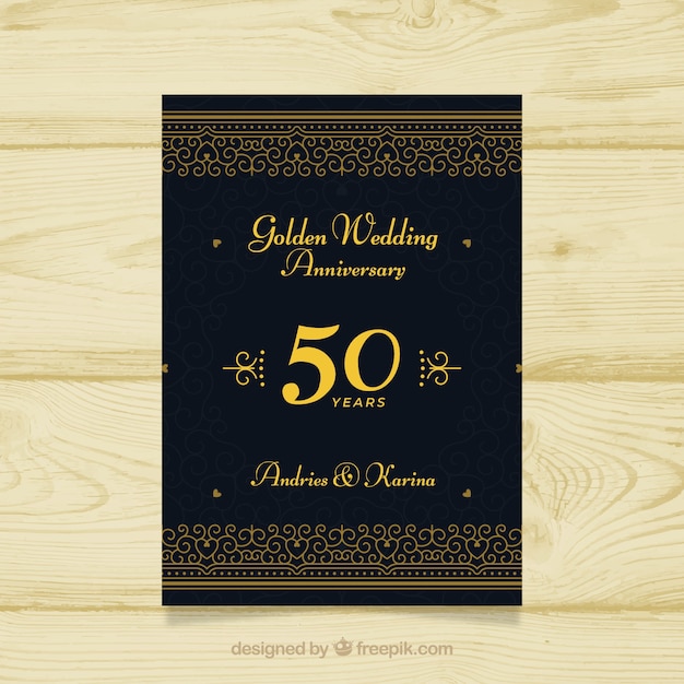 Бесплатное векторное изображение Свадебная открытка с золотыми украшениями