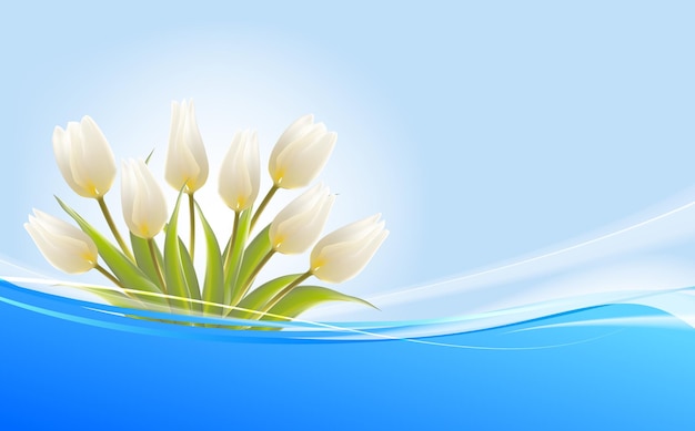 Бесплатное векторное изображение Свадебная открытка с белыми тюльпанами на светлом фоне.