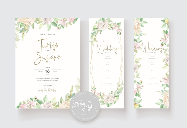 Free vector wedding invitation card with beautiful roses