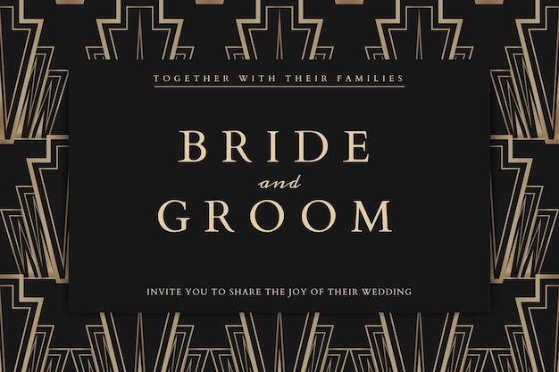 Free vector wedding invitation vector template for social media banner with art deco pattern