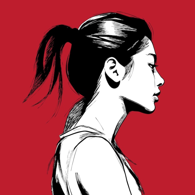 Бесплатное векторное изображение Черно-белый векторный рисунок азиатской молодой девушки