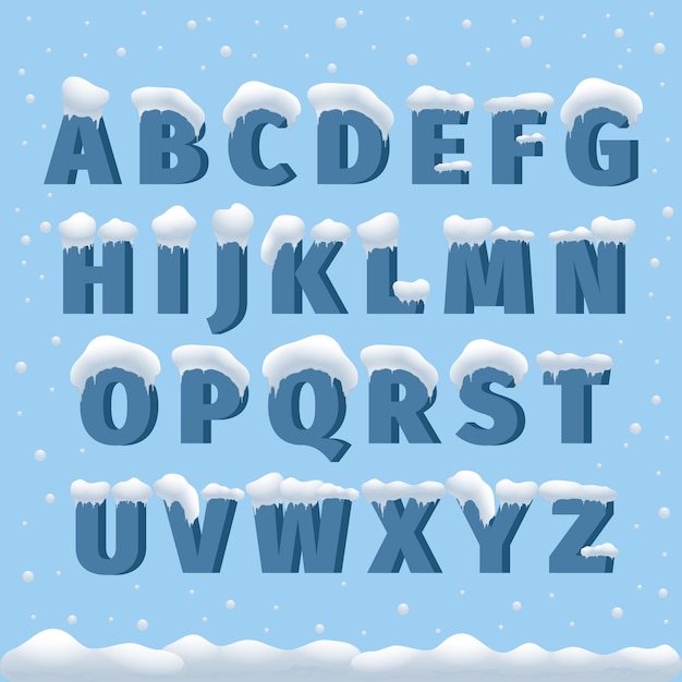 Зимний векторный алфавит со снегом. Буква abc, ледяной шрифт, шрифт сезонного мороза, типографика или набор. Зимний алфавит векторные иллюстрации