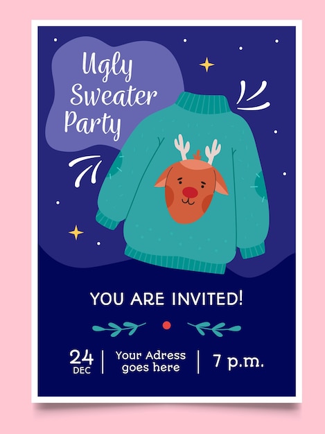 Бесплатное векторное изображение Шаблон приглашения на вечеринку уродливый свитер