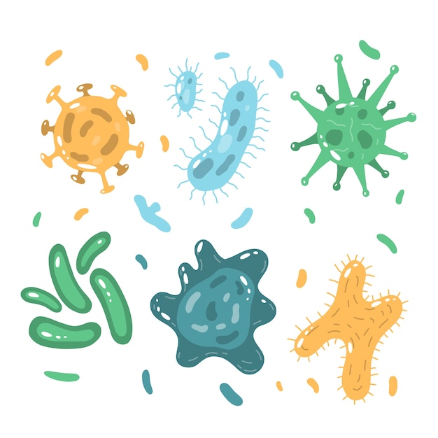 Бесплатное векторное изображение Различные формы пандемического вируса рисованной