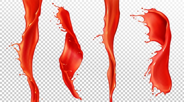 Бесплатное векторное изображение Вектор реалистичный всплеск и поток томатного сока
