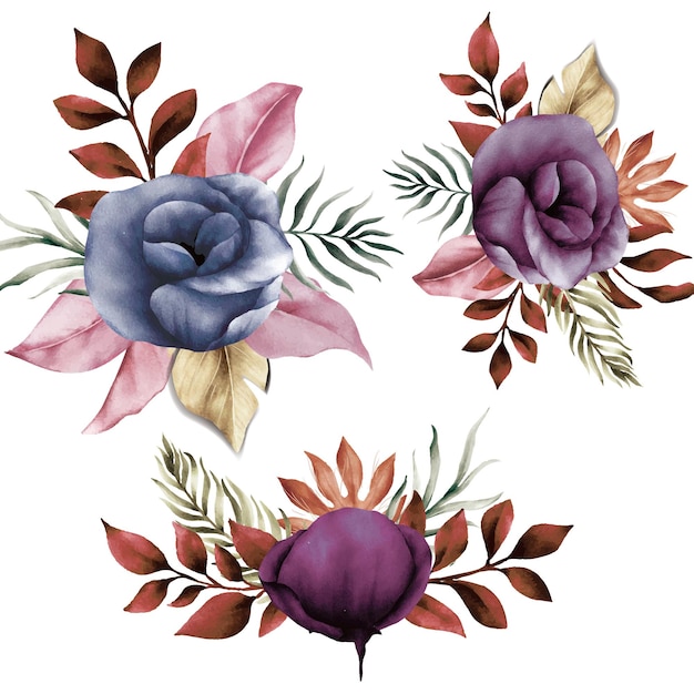 Бесплатное векторное изображение Винтажный голубой цветок и листья букет рамка расположение
