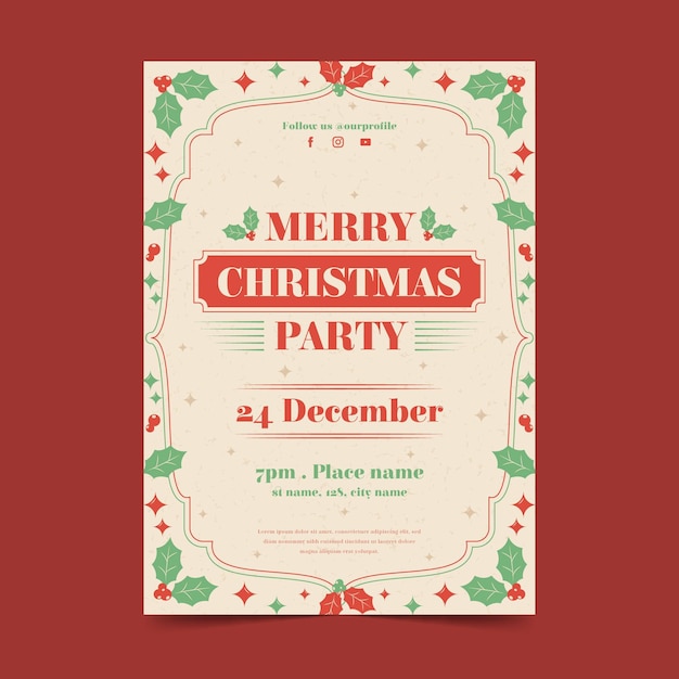 Vintage christmas party poster template