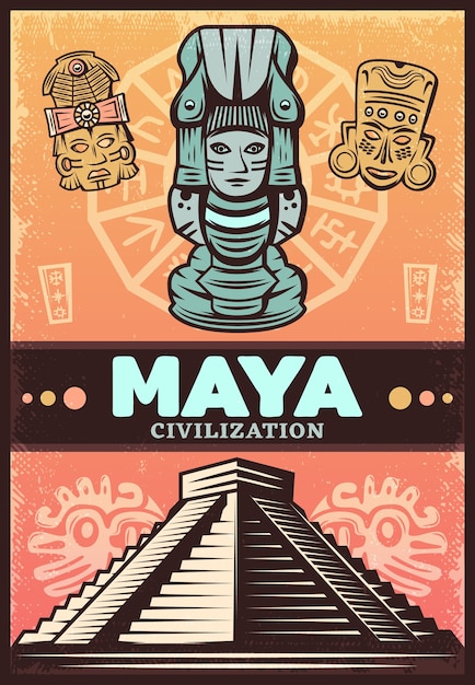 Free vector vintage colored ancient maya poster