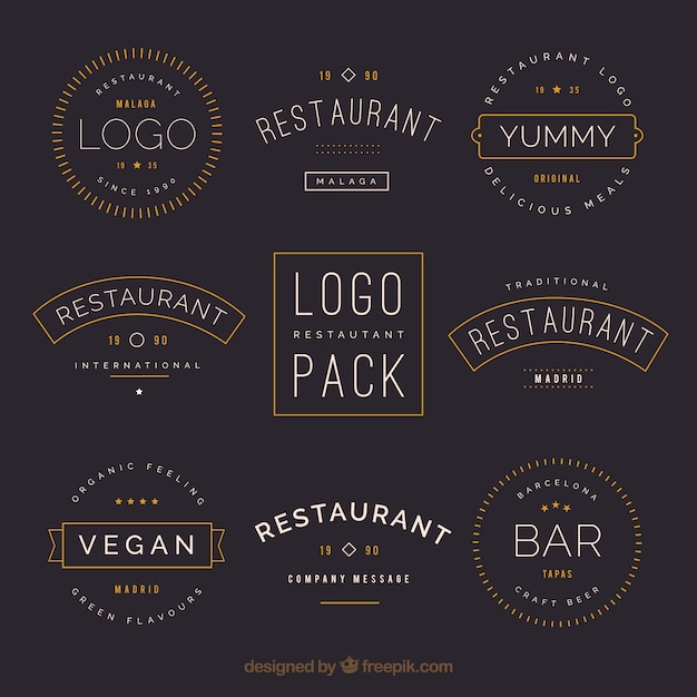 Бесплатное векторное изображение Винтажные логотипы ресторана со старым стилем