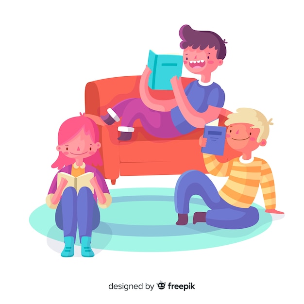 Бесплатное векторное изображение Молодые люди проводят время вместе за чтением