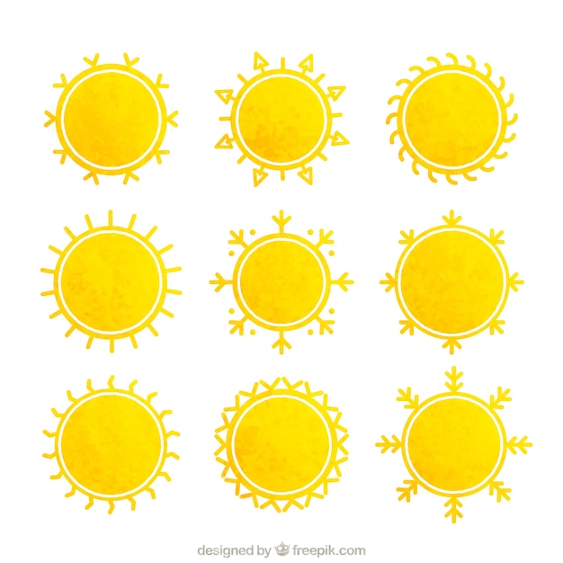Бесплатное векторное изображение Желтые солнца в акварели стиль
