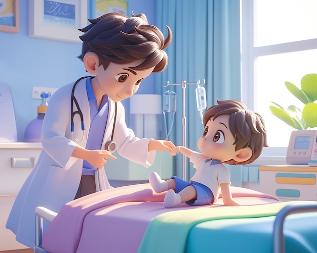 3d cartoon hospital healthcare scene