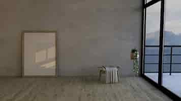 Бесплатное фото 3d современная пустая комната и рамка для картин