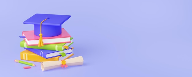 Бесплатное фото 3d-рендеринг выпускных книг и дипломов